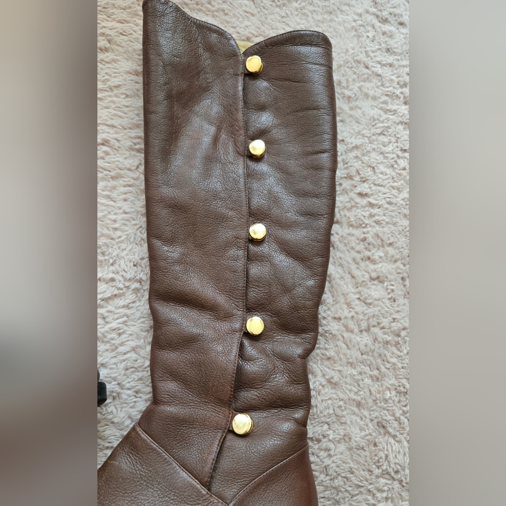 Micheal Kors Brown Over the Knee Boots with Shearling Lining Gold Accents NWOT - Picture 2 of 7